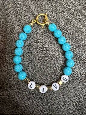Turquoise Bead "LIVE" Bracelet - Women Jewelry 7 inch